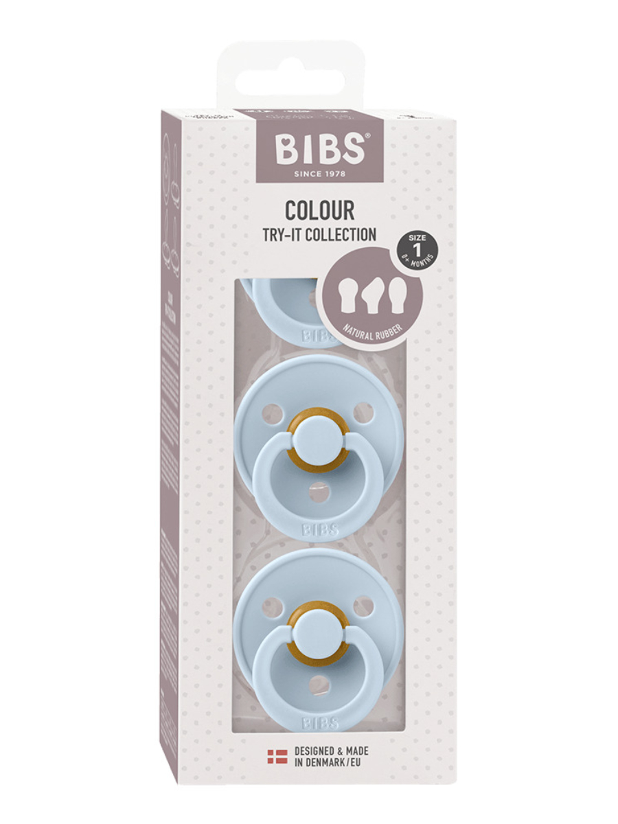 Try-It Collection 3 Pack - Baby Blue BIBS Набор из 3-х пустышек Try-it Baby Blue 0-6 месяцев — изображение 1