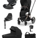 Cybex Коляска 3 в 1 Priam IV Sepia Black шасси Rosegold + Cloud T i-Size Sepia Black Plus + Base T + аксессуары