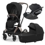 Cybex Коляска 3 в 1 Priam IV Sepia Black шасси Rosegold + Cloud T i-Size Sepia Black Plus