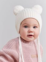 Happy Baby Шапка с помпонами на завязках молочная — изображение 7