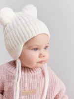Happy Baby Шапка с помпонами на завязках молочная — изображение 9