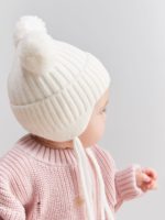 Happy Baby Шапка с помпонами на завязках молочная — изображение 2