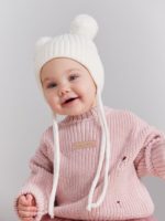 Happy Baby Шапка с помпонами на завязках молочная — изображение 8