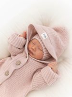 Mimibaby Комплект из шерсти мериноса (комбинезон с капюшоном, шапочка, пинетки) пудровый — изображение 2