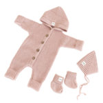Mimibaby Комплект из шерсти мериноса (комбинезон с капюшоном, шапочка, пинетки) пудровый