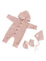 Mimibaby Комплект из шерсти мериноса (комбинезон с капюшоном, шапочка, пинетки) пудровый
