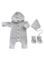 Mimibaby Комплект (комбинезон с капюшоном, шапочка, пинетки) стальной