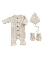 Mimibaby Комплект (комбинезон, шапочка, пинетки) молочный