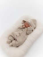 Mimibaby Комплект из шерсти мериноса (комбинезон с капюшоном, шапочка, пинетки) бежевый