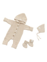 Mimibaby Комплект из шерсти мериноса (комбинезон с капюшоном, шапочка, пинетки) бежевый — изображение 3