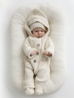 Mimibaby Комплект (комбинезон с капюшоном, шапочка, пинетки) молочный — изображение 3