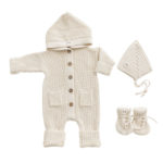Mimibaby Комплект (комбинезон с капюшоном, шапочка, пинетки) молочный