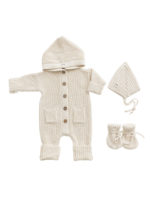 Mimibaby Комплект (комбинезон с капюшоном, шапочка, пинетки) молочный