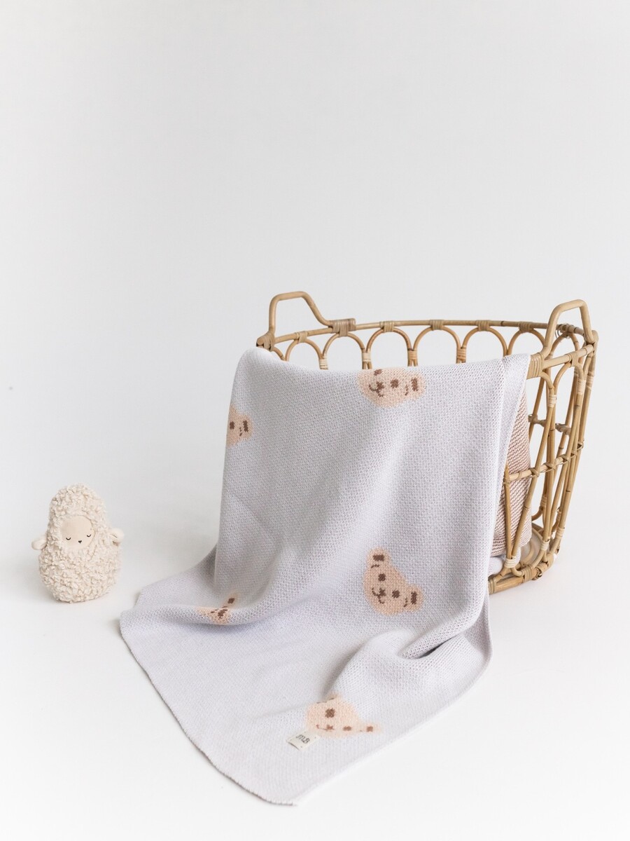 Mimibaby Плед вязаный Мишки стальной 105х85см Mimibaby Плед вязаный Мишки стальной 105х85см — изображение 1