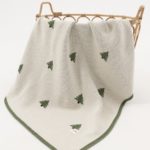 Mimibaby Плед вязаный Ёлочки молочно-оливковый 100х85см