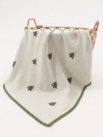 Mimibaby Плед вязаный Ёлочки молочно-оливковый 100х85см