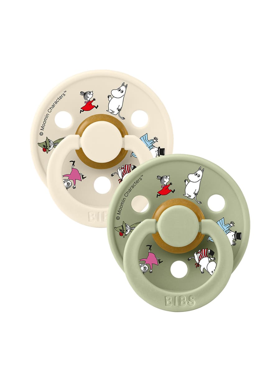 BIBS x Moomin Colour Pacifiers 2 pack Friends Ivory mix BIBS Набор из 2-х пустышек Colour Moomin Friends Ivory/Sage Mix 0-6 месяцев — изображение 1