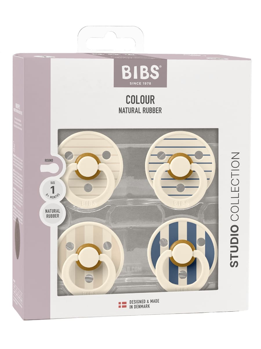 STUDIO Colour 4 Pack Pin Ivory Vanilla Mix Pin Ivory Steel Blue Mix 0-6 BIBS Набор из 4-х пустышек Studio Colour Latex Ivory Vanilla Mix/Ivory Steel Blue Mix 0-6 месяцев — изображение 1