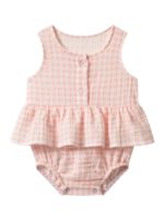 ToucanKids Боди-платье из муслина клетка розовая