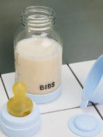 BIBS Стеклянная бутылочка в наборе с латексной соской, медленный поток 120мл Baby Blue — изображение 2
