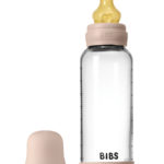 BIBS Стеклянная бутылочка в наборе с латексной соской, средний поток 240мл Blush