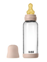 BIBS Стеклянная бутылочка в наборе с латексной соской, средний поток 240мл Blush