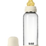 BIBS Стеклянная бутылочка в наборе с латексной соской, средний поток 240мл Boheme/Ivory