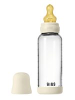 BIBS Стеклянная бутылочка в наборе с латексной соской, средний поток 240мл Ivory