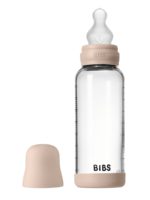 BIBS Стеклянная бутылочка в наборе с силиконовой соской, средний поток 240мл Blush