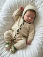 Mimibaby Комплект (комбинезон, шапочка, пинетки) Дино молочный — изображение 2