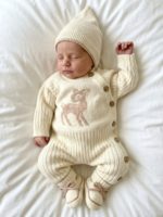 Mimibaby Комплект (комбинезон, шапочка, пинетки) Оленёнок молочный