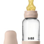BIBS Стеклянная бутылочка в наборе с латексной соской, медленный поток 120мл Blush