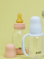 BIBS Стеклянная бутылочка в наборе с латексной соской, медленный поток 120мл Blush — изображение 2