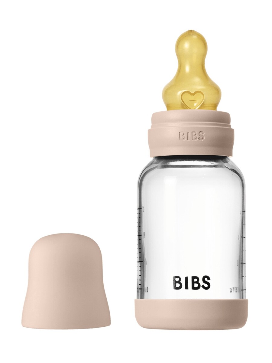 BIBS Стеклянная бутылочка в наборе с латексной соской, медленный поток 120мл Blush BIBS Стеклянная бутылочка в наборе с латексной соской, медленный поток 120мл Blush — изображение 1