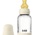 BIBS Стеклянная бутылочка в наборе с латексной соской, медленный поток 120мл Ivory