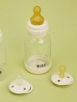 BIBS Стеклянная бутылочка в наборе с латексной соской, медленный поток 120мл Ivory — изображение 3