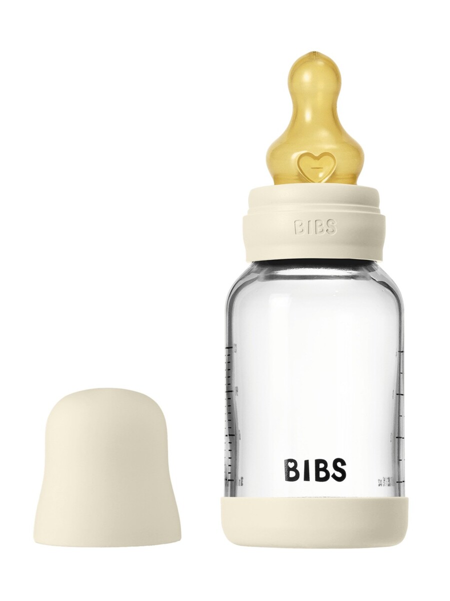 BIBS Стеклянная бутылочка в наборе с латексной соской, медленный поток 120мл Ivory BIBS Стеклянная бутылочка в наборе с латексной соской, медленный поток 120мл Ivory — изображение 1