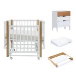Antemi Комплект мебели с кроваткой Terra Light, комодом Albero Bello, матрасом 100х70см и пеленальным столиком белый/дерево