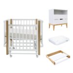Antemi Комплект мебели с кроваткой Terra Light, комодом Stella Light, матрасом 100х70см и пеленальным столиком белый/дерево