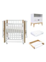 Antemi Комплект мебели с кроваткой Terra Light, комодом Stella Light, матрасом 100х70см и пеленальным столиком белый/дерево